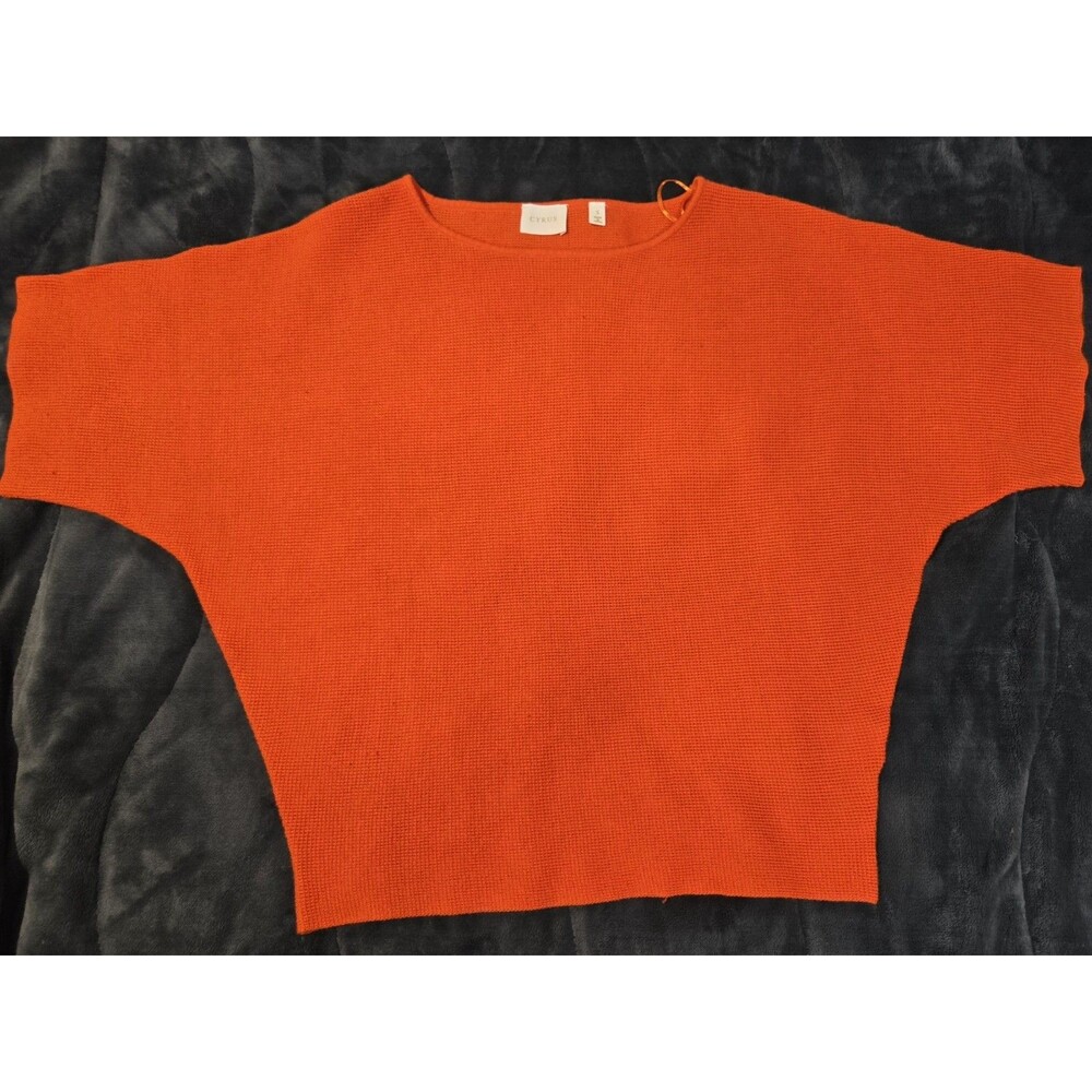 Cyrus Orange Waffle Knit Sweater Relaxed Boat Neck Short Sleeve Women's S Preppy
